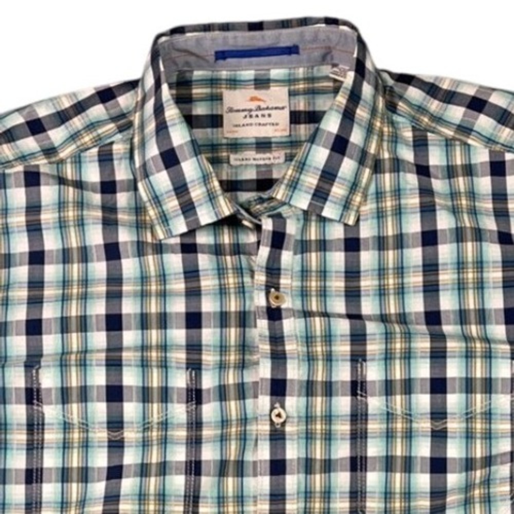Tommy Bahama Jeans Mens XL Plaid Button Up Shirt Island Modern Fit Cotton